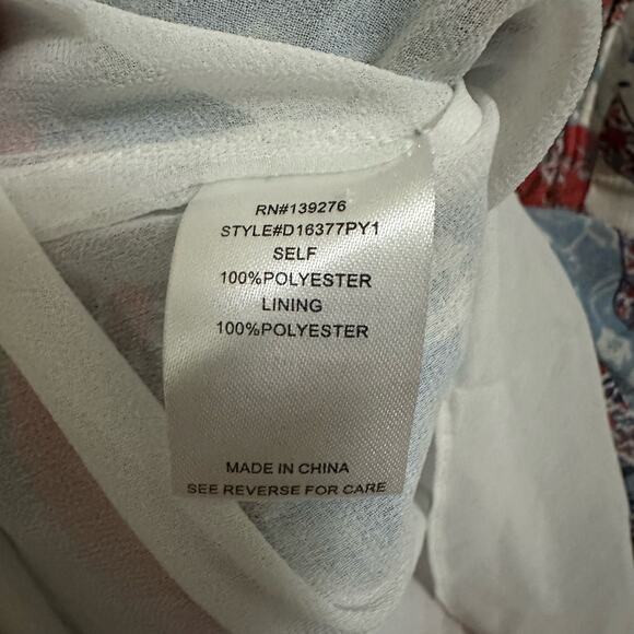 💥Daniel Rainn Gleeson Tab Sleeve Pleated Front Blue Red Floral Popover Blouse M - Picture 8 of 14